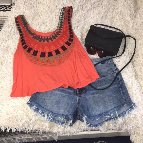 Lush lace-back orange crop top - Picture 1 of 3